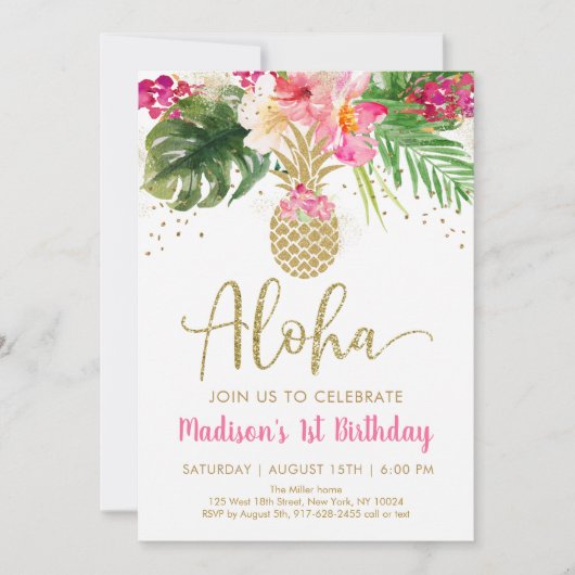 Aloha Pineapple Tropische Floral Birthday Kaart (Voorkant)