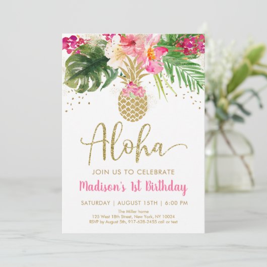 Aloha Pineapple Tropische Floral Birthday Kaart (Staand voorkant)