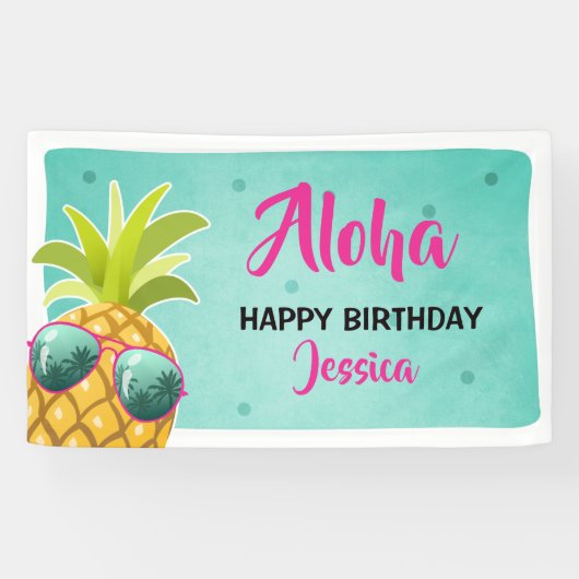 Aloha Pineapple verjaardagsbanner Tropical Luau Gi Spandoek (Horizontaal)