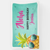 Aloha Pineapple verjaardagsbanner Tropical Luau Gi Spandoek (Verticaal)