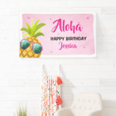Aloha Pineapple verjaardagsbanner Tropical Luau Pi Spandoek (Insitu)