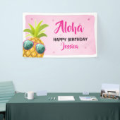 Aloha Pineapple verjaardagsbanner Tropical Luau Pi Spandoek (Beurs)