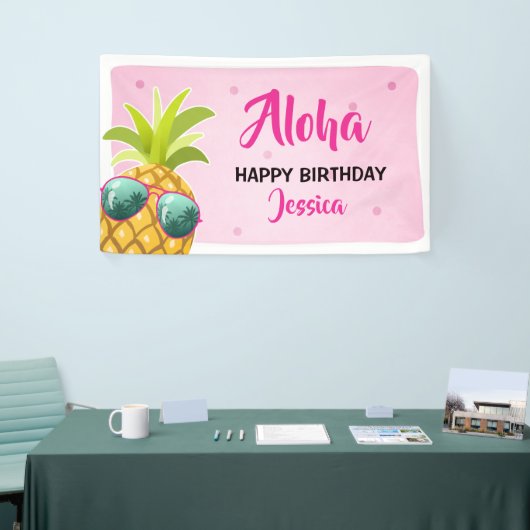 Aloha Pineapple verjaardagsbanner Tropical Luau Pi Spandoek (Beurs)