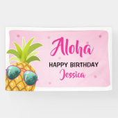 Aloha Pineapple verjaardagsbanner Tropical Luau Pi Spandoek (Horizontaal)