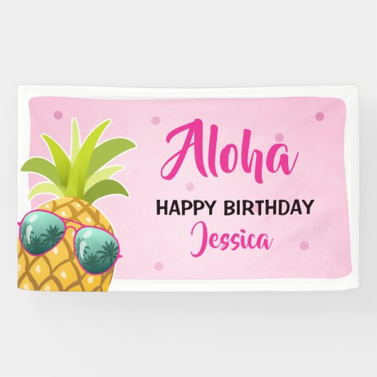 Aloha Pineapple verjaardagsbanner Tropical Luau Pi Spandoek (Horizontaal)