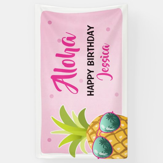 Aloha Pineapple verjaardagsbanner Tropical Luau Pi Spandoek (Verticaal)