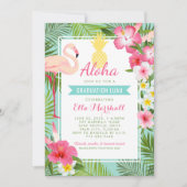 Aloha Pink Flamingo Tropical Afstuderen Luau Party Kaart (Voorkant)