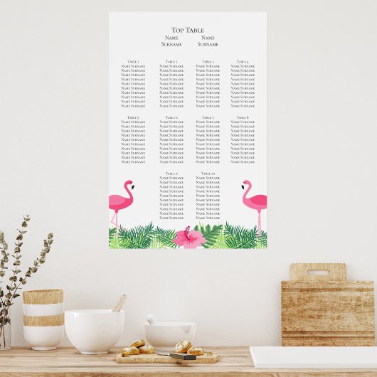 Aloha Pink Flamingo Tropical Wedding Seating Plan Poster (Keuken)