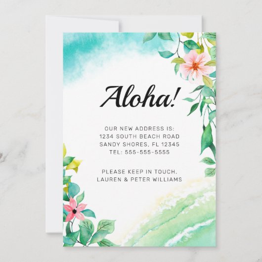 Aloha Pink Floral Beach Moving Notice Aankondiging (Voorkant)