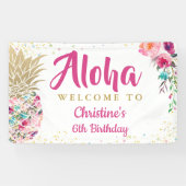 Aloha Pink Gold Pineapple Birthday Party Banner (Horizontaal)