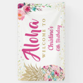 Aloha Pink Gold Pineapple Birthday Party Banner (Verticaal)
