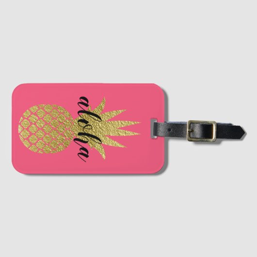 Aloha Pink Gold Pineapple Tropische Vacking Bagagelabel (Voorkant (horizontaal))