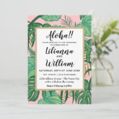 Aloha Pink Hawaiian Tropical Leaves Beach Wedding Kaart (Staand voorkant)