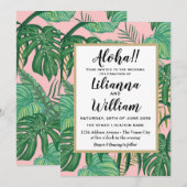 Aloha Pink Hawaiian Tropical Leaves Beach Wedding Kaart (Voorkant / Achterkant)