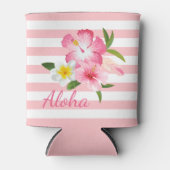 Aloha Pink Tropical Flowers and Stripes Blikjeskoeler (Voorkant)