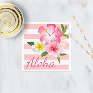 Aloha Pink Tropical Flowers and Stripes Servetten