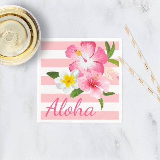 Aloha Pink Tropical Flowers and Stripes Servetten