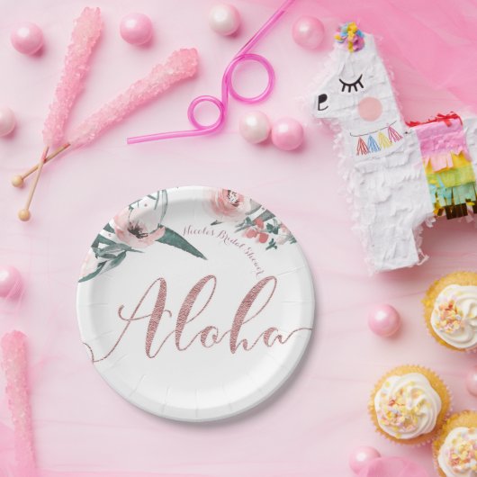 Aloha Pink Tropical Summer Floral Vrijgezellenfees Papieren Bordje (Feest)