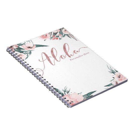 Aloha Pink Tropische Floral Moderne Waterverf Notitieboek (Rechterzijde)