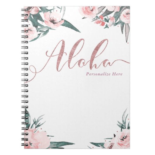 Aloha Pink Tropische Floral Moderne Waterverf Notitieboek (Voorkant)