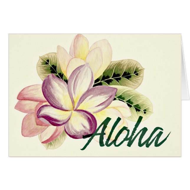 Aloha  Plumeria Island Floral Wenskaart (Voorkant Horizontaal)