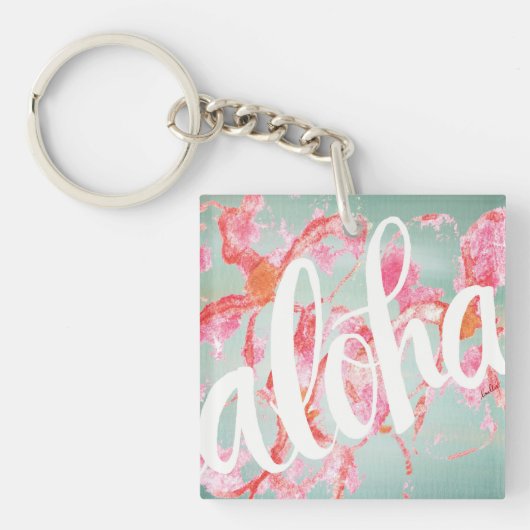 Aloha Plumeria Square Sleutelhanger Mini (Voorkant)