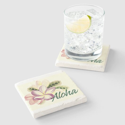 Aloha Plumeria Stenen Onderzetter (Zijkant)