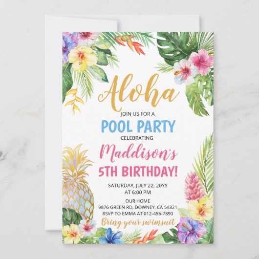 Aloha Pool Party Tropische anananas Birthday Kaart (Voorkant)