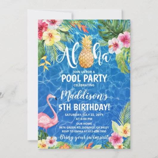 Aloha Pool Party Tropische anananas Birthday Kaart (Voorkant)