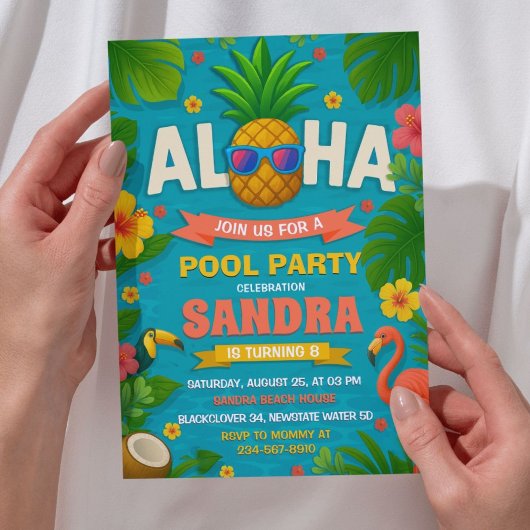 Aloha Pool Party Uitnodiging voor verjaardag