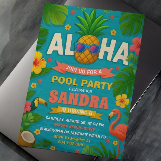 Aloha Pool Party Uitnodiging voor verjaardag