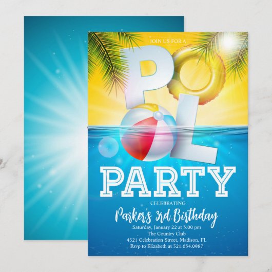 Aloha Pool Party Verjaardag Kaart (Voorkant / Achterkant)