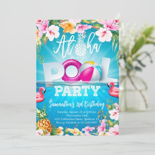 Aloha Pool Party Verjaardag Kaart (Staand voorkant)