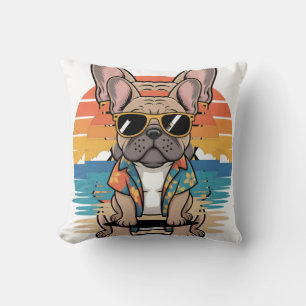 Aloha Pup Cool Franse Bulldog Strand Vibes Kussen