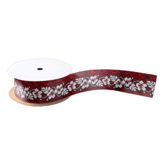 Aloha Red Hawaiian Flowers Patroon Luau Satijnen Lint