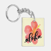 Aloha Red Hibiscus Square Sleutelhanger Mini (Voorkant Links)