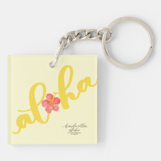 Aloha Red Hibiscus Square Sleutelhanger Mini (Achterkant)