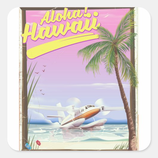Aloha! Reisposter in Hawaii  stijl Vierkante Sticker (Voorkant)