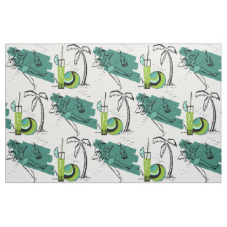 ALOHA: RETRO BEACH GRAPHIC IN AQUA EN GROEN STOF