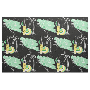 ALOHA: RETRO BEACH GRAPHIC IN GREEN EN GEEL STOF