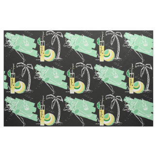 ALOHA: RETRO BEACH GRAPHIC IN GREEN EN GEEL STOF