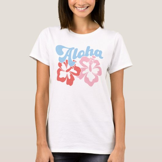 Aloha Retro Distressed Hibiscus T-shirt (Voorkant)