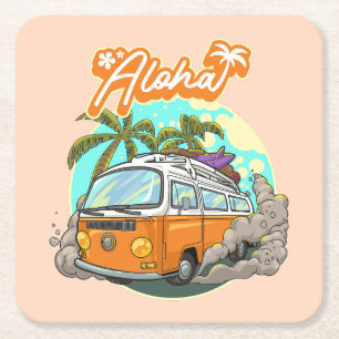 Aloha Retro Surf Van Kartonnen Onderzetters