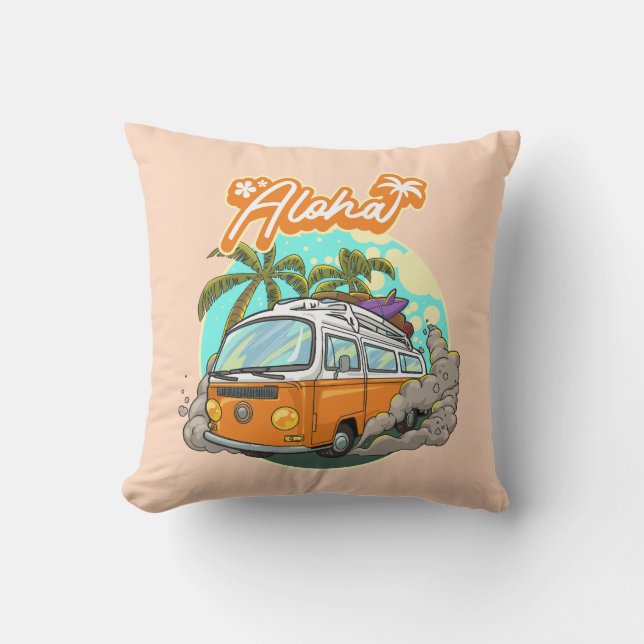 Aloha Retro Surf Van Kussen (Voorkant)