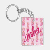 Aloha Roze Ananas Vierkante Sleutelhanger Mini (Voorkant Links)