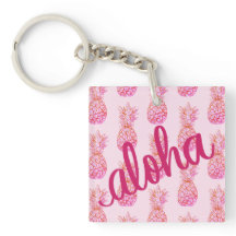 Aloha Roze Ananas Vierkante Sleutelhanger Mini