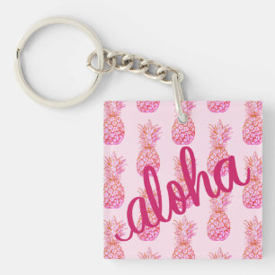 Aloha Roze Ananas Vierkante Sleutelhanger Mini