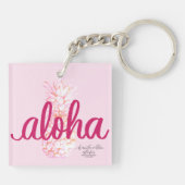 Aloha Roze Ananas Vierkante Sleutelhanger Mini (Achterkant)