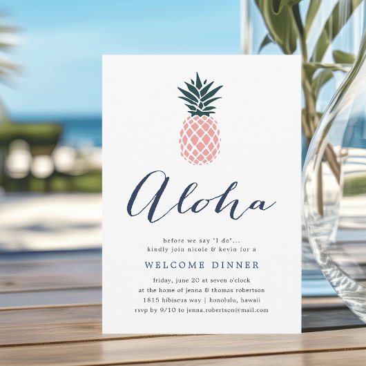 Aloha Roze Ananas Welkomstdiner Uitnodiging