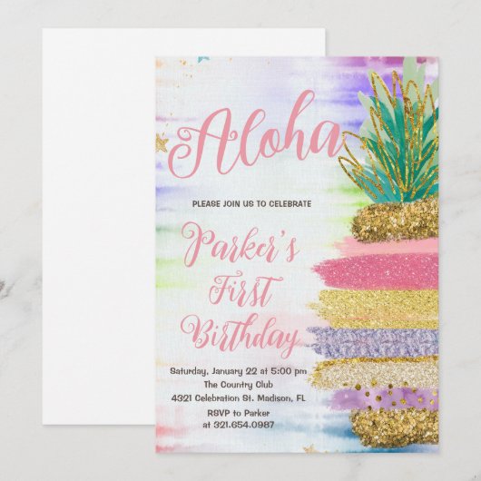 Aloha Roze Goud Regenboog Ananas Verjaardag Kaart (Voorkant / Achterkant)